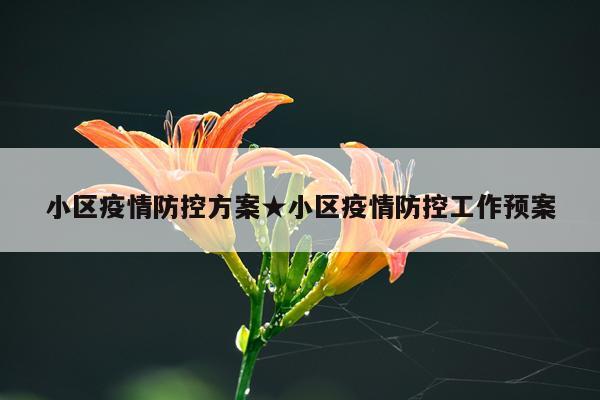 小区疫情防控方案★小区疫情防控工作预案