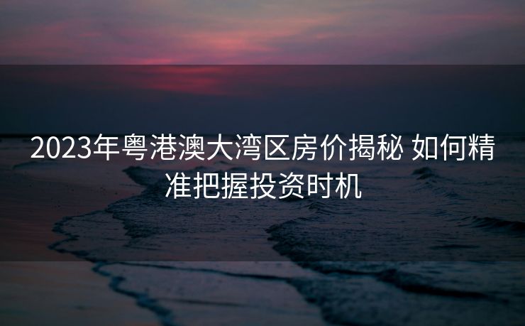 2023年粤港澳大湾区房价揭秘 如何精准把握投资时机